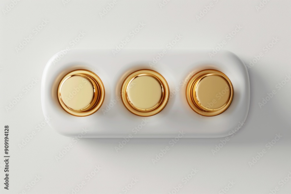 Poster A close-up shot of three buttons on a white surface, ideal for use in presentations or designs
