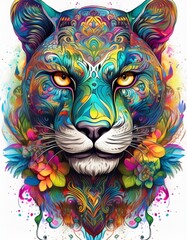 Psychadelic theme Panther Spirit Animal totem guide illustration