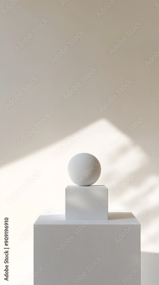 Poster minimalist white sphere on geometric shapes with soft shadow
