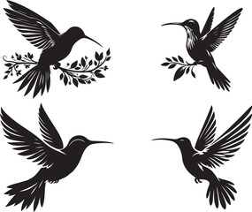 hamming birds on silhouette vector art of illustration with white background.
