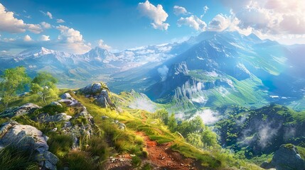 Scenic Mountain Trail under Clear Blue Sky