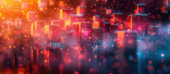Glowing Red and Blue Cubes with Bokeh Lights