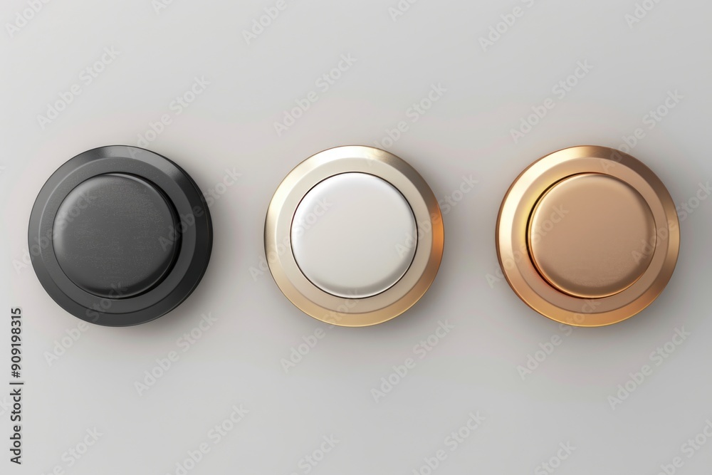 Poster Three colorful buttons arranged on a clean white background