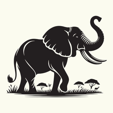 black elephant walking savanna landscape clip art preview
