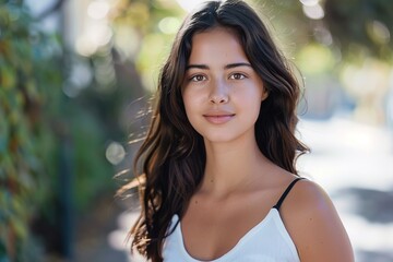 Naklejka premium Smiling Young Woman Outdoors in Natural Light
