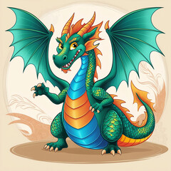 A Vibrant Dragon with Red Flowers in the Foreground