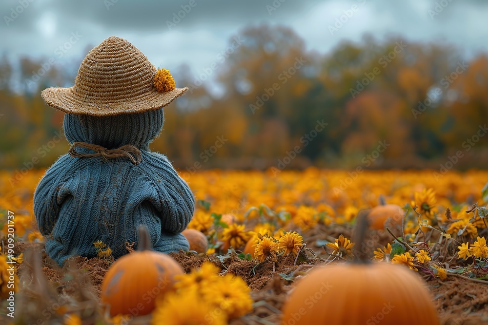 Poster Scarecrow in a Pumpkin Patch