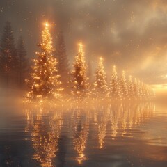 Naklejka premium Magical Christmas Trees in the Fog