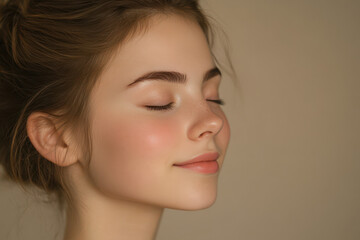 Fototapeta premium A close up of a girl's face with her eyes closed