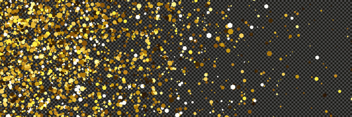 Gold glittering dust with stars on transparent backdrop