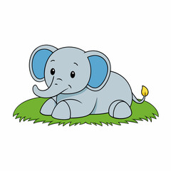  Elephant Resting on Grass with White Background