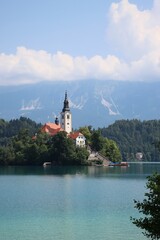 Famous lake Bled with a church in the middle