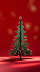 Obraz premium Christmas tree ornament on red background, holiday decoration concept
