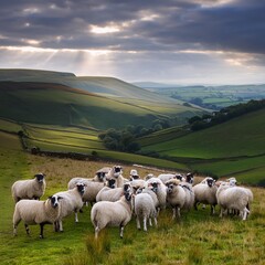 Fototapeta premium a flock of sheep, AI generated