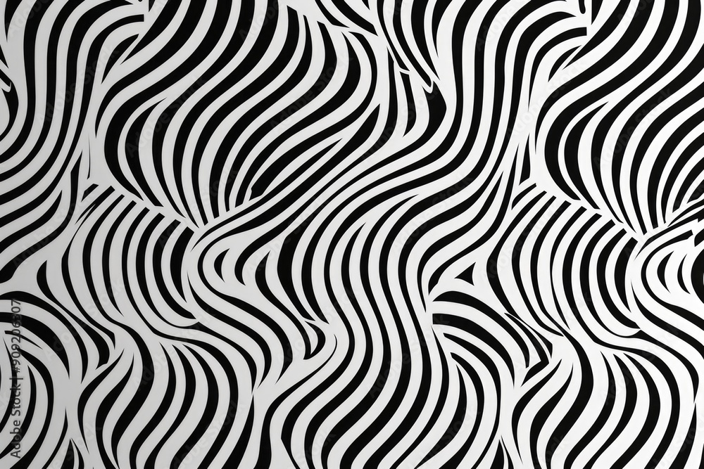 Poster A close-up shot of a black and white pattern of wavy lines, suitable for use in design or art projects