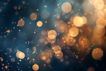 Golden bokeh flare light effect on dark blue background