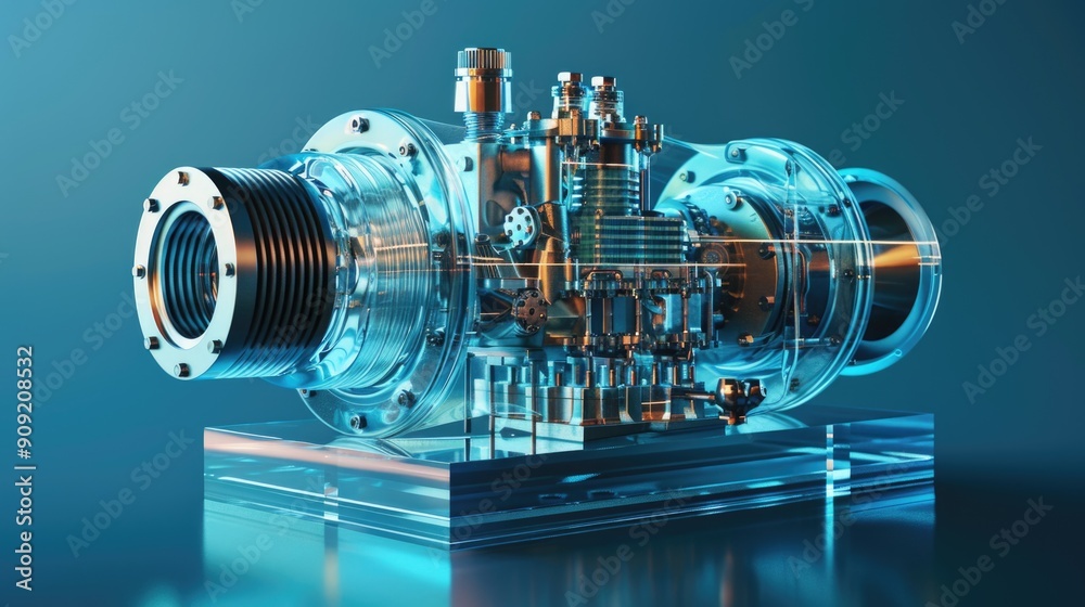 Poster A close-up view of a machine on a table, suitable for use in industrial or technical contexts