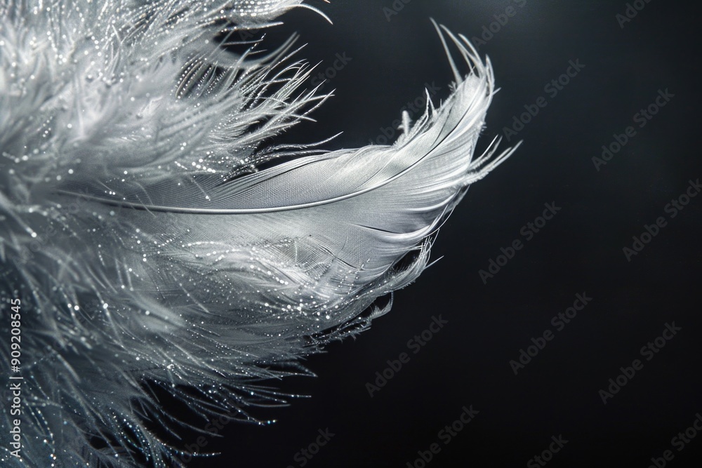 Poster a close-up view of a feather against a dark background