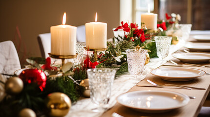 Christmas table decor, holiday tablescape and dinner table setting, formal event decoration for New Year, family celebration, English country and home styling inspiration