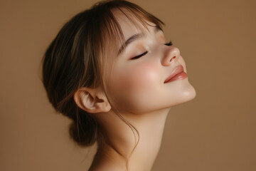 Fototapeta premium A close up of a girl's face with her eyes closed