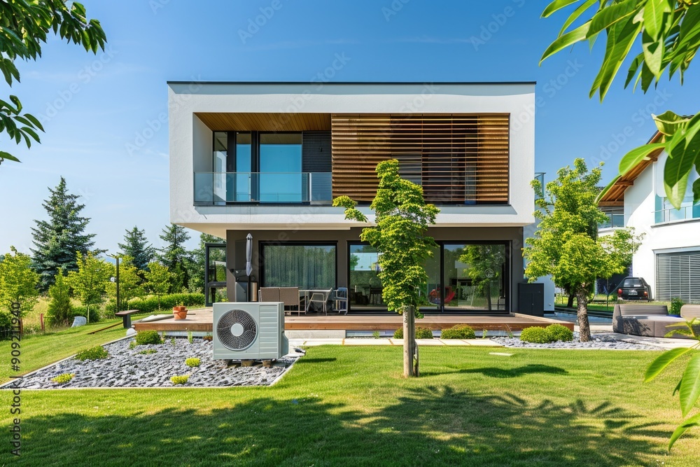 Aufkleber a contemporary residential building with multiple large windows and a simple facade