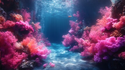Naklejka premium Vibrant underwater scene of a coral reef with colorful corals and fish. Ideal for marine life themes, ocean conservation, and nature backgrounds