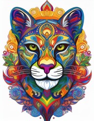 Psychadelic theme Cougar.  Spirit Animal totem guide illustration