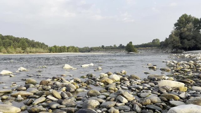 river ticino in cuggiono village in italy, 4th august 2024