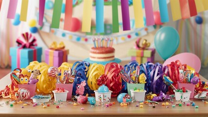 Fototapeta premium Birthday Party Table with Favors and Decorations