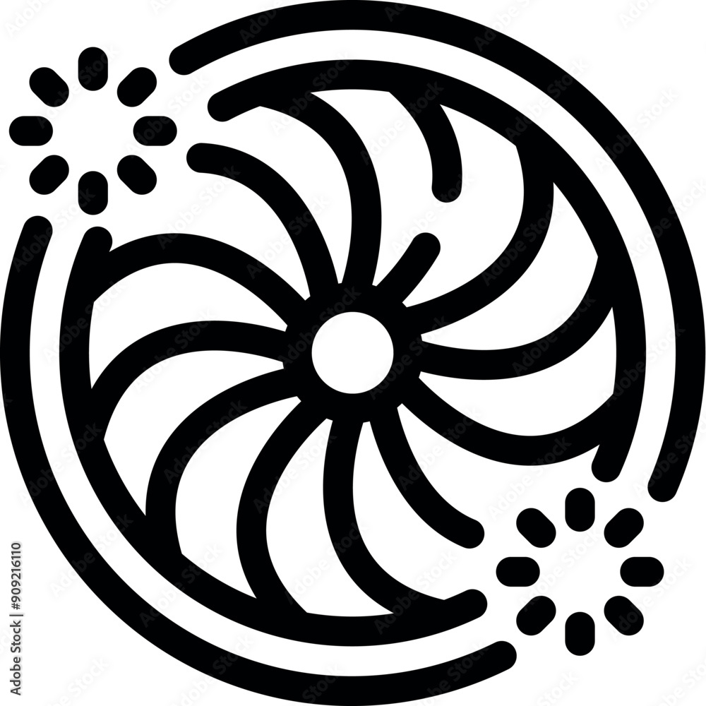 Poster abstract circular shape rotating with explosions around, simple icon