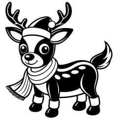 A Funny Christmas Baby Reindeer with Santa Claus black vector