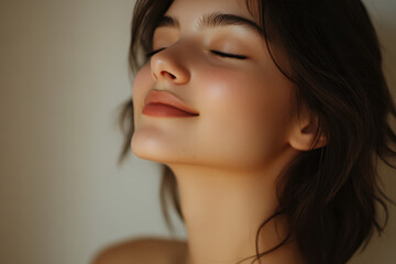 Fototapeta premium A close up of a girl's face with her eyes closed