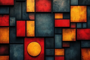 Fototapeta premium Vibrant Geometric Pattern with Rectangles and Circles in Rhythmic Layout