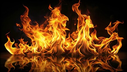 Fototapeta premium Fiery Reflection Flames Mirrored in a Dark Pool, fire , reflection , heat , abstract