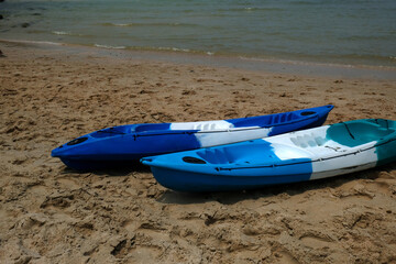 kayaks on the seashore