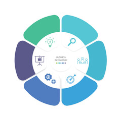 Business infographics line process with template with icons and 6 options or steps.infographics of business,idea,research,meeting,process,goal,report.for infographics design template