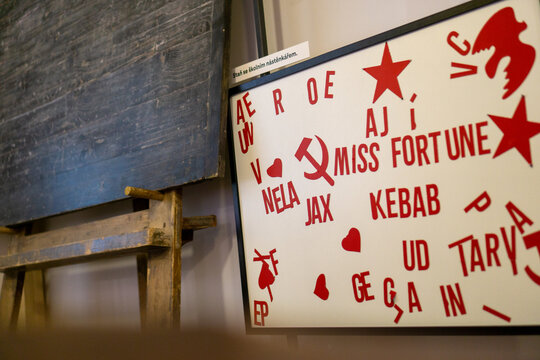 Blackboard in a vintage classroom in Czechoslovakia