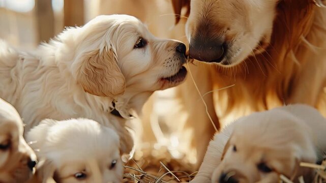 Golden Retriever Puppies With Mother