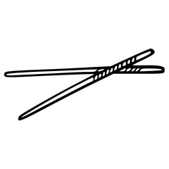 pair of metal chopstick hand drawn outline illustration