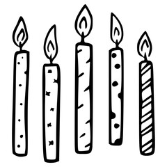 arrangement of candles with fire hand drawn outline illustration
