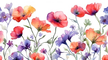 watercolor illustration of wild flowers on a white background