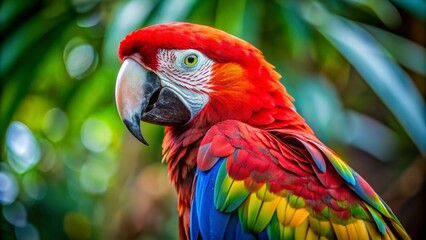 Obraz premium Scarlet Macaw Portrait A Close-up of Vibrant Feathers, parrot , bird , macaw , amazon