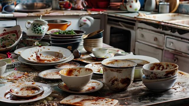 Dirty Dishes Piled High