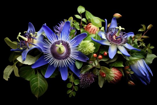 Passiflora caerulea (Blue Passionflower) Its exotic flowers bloom in vibrant tones.