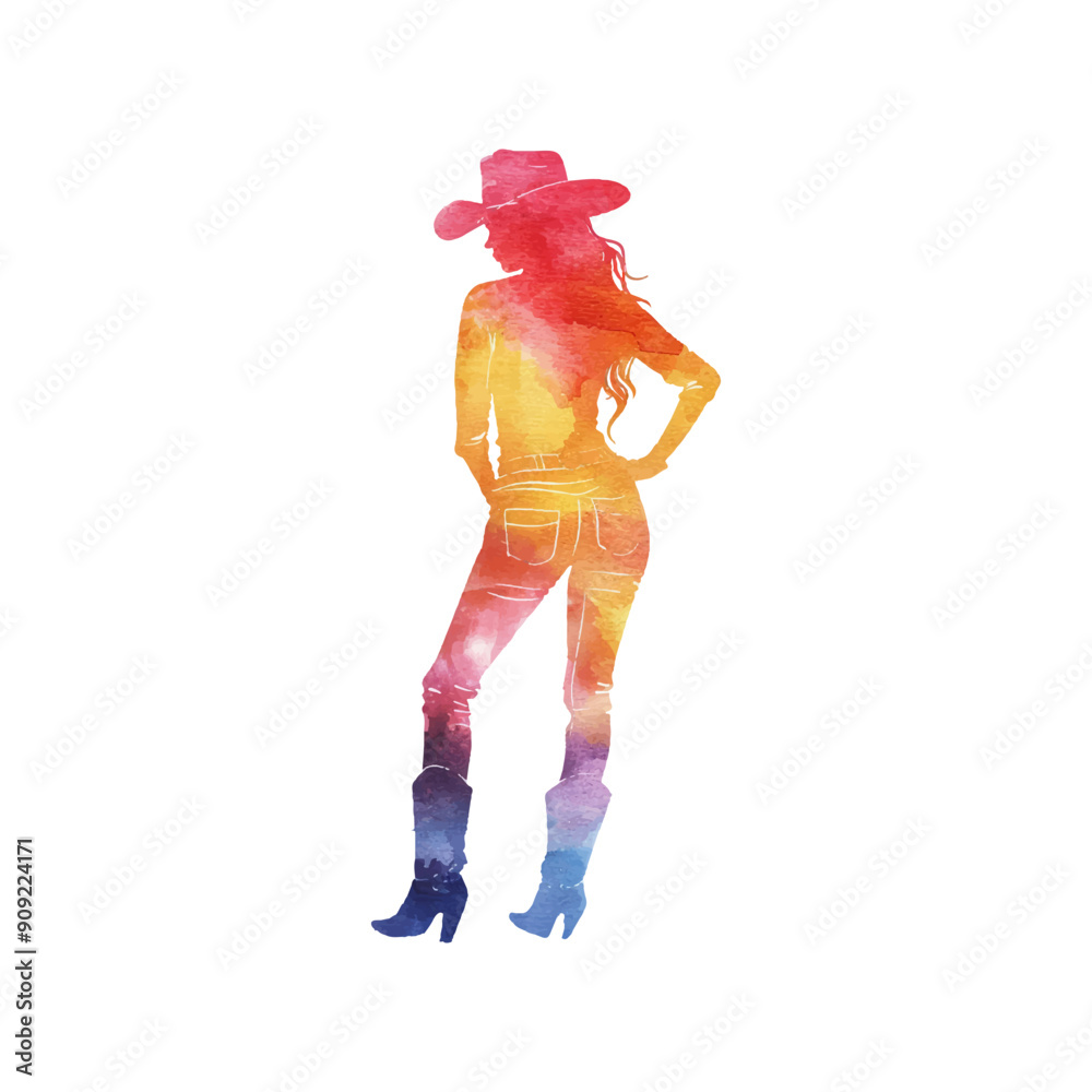 Wall mural abstract color silhouette of cowgirl vector illustration in watercolor style