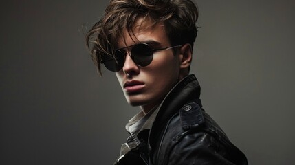 Obraz premium handsome boy model fashion portrait posing with sunglasses