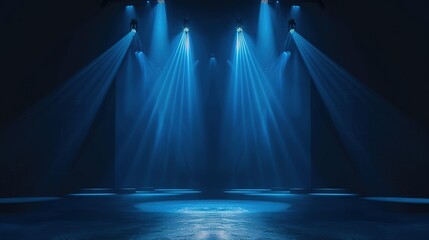 Blue Stage Lights Casting Dramatic Shadows on a Dark Stage