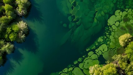 Fototapeta premium Aerial View of Blooming Algae on River