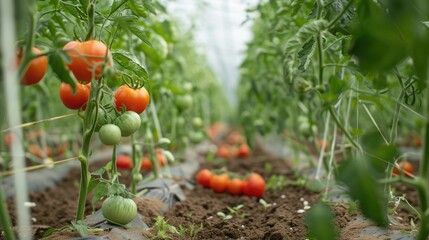 Fresh organic tomatoes grown in a greenhouse representing gardening and healthy outdoor eating