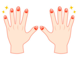 ネイルアートをした爪と両手のイラスト素材2